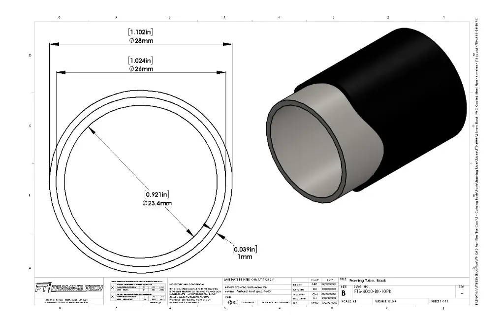 28mm Black PVC Steel Pipe | 4M Pack | Framing Tech