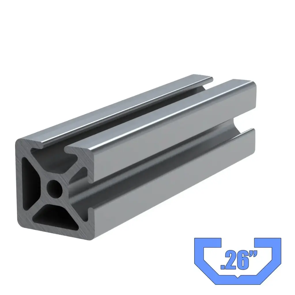 1" x 1" T-Slot Profile - 2 (.26") TSlots Adjacent, 2 Smooth Sides