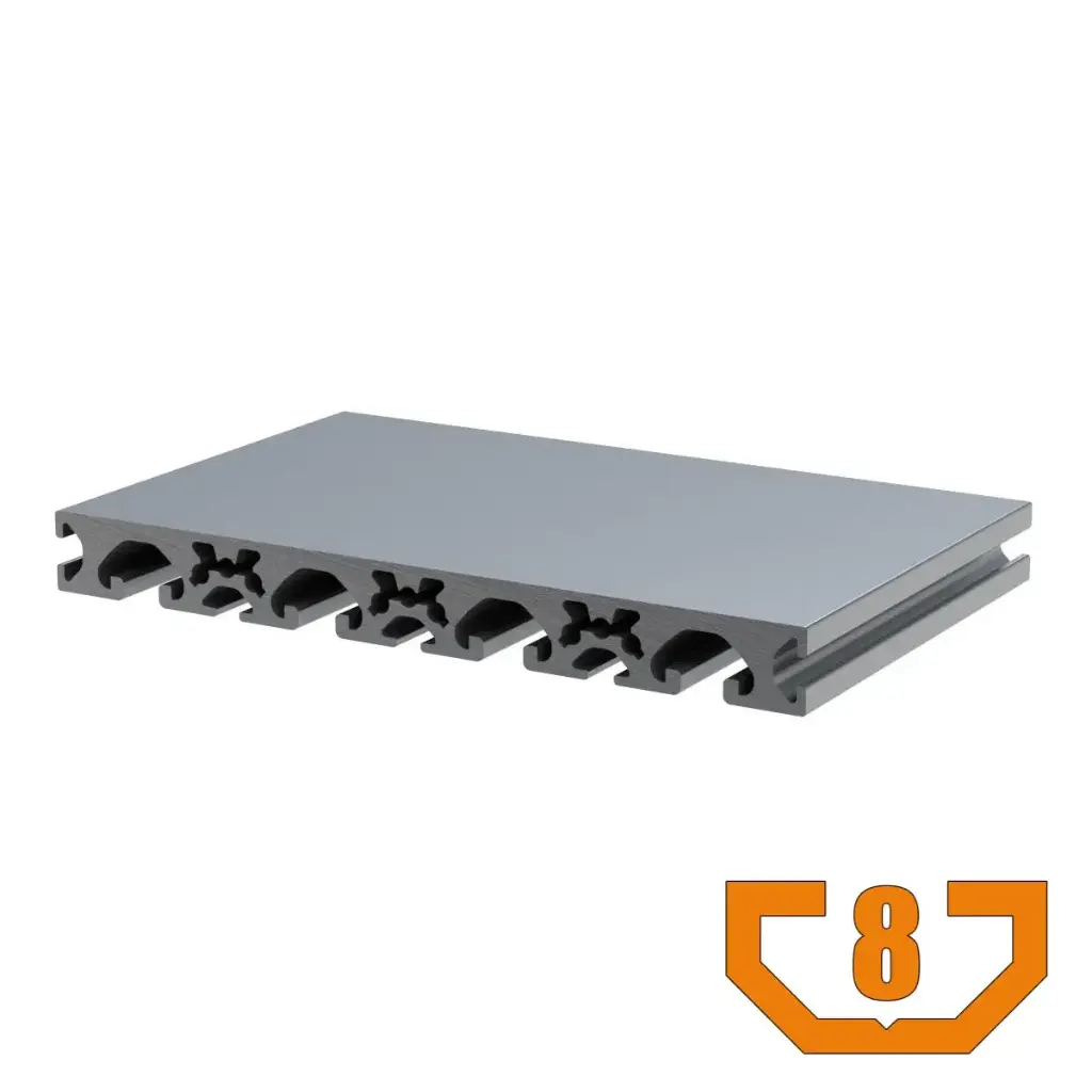 16mm x 160mm T-Slot Profile - 4 (8mm) TSlots, 2 (5mm) TSlots, 1 Smooth Side (160mm)