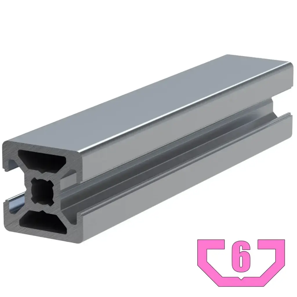 20mm x 20mm T-Slot Profile - 2 (6mm) TSlots Opposite, 2 Smooth Sides
