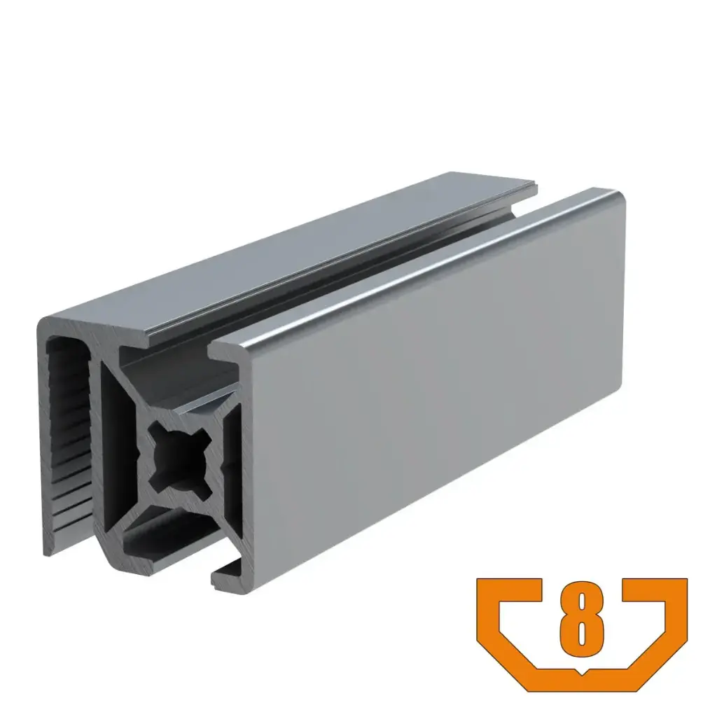 30mm x 30mm T-Slot Profile - 2 (8mm) TSlots Opposite, 1 Panel Retainer Slots