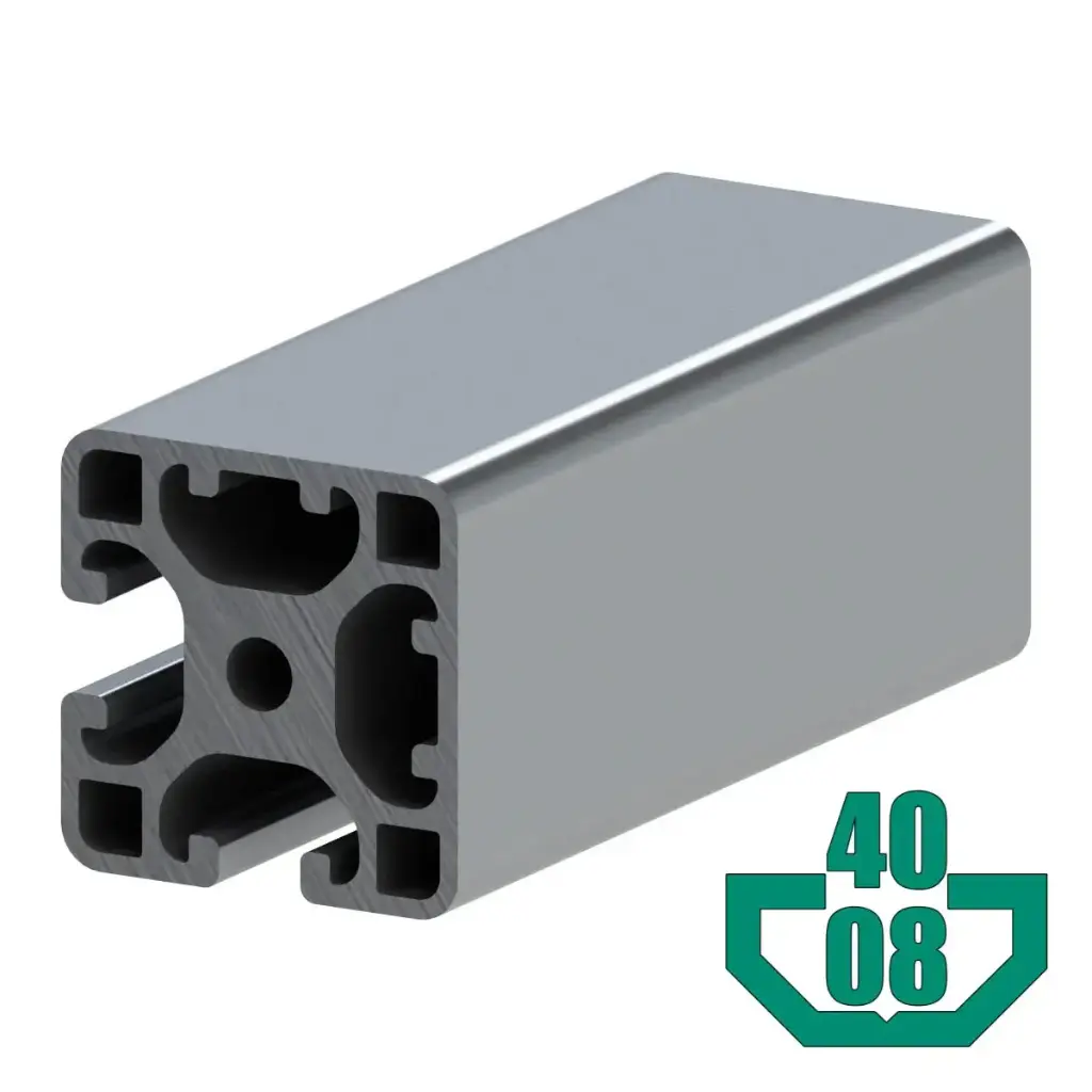 40mm x 40mm T-Slot Profile - 2 (8mm/.32") TSlots Adjacent, 2 Smooth Sides
