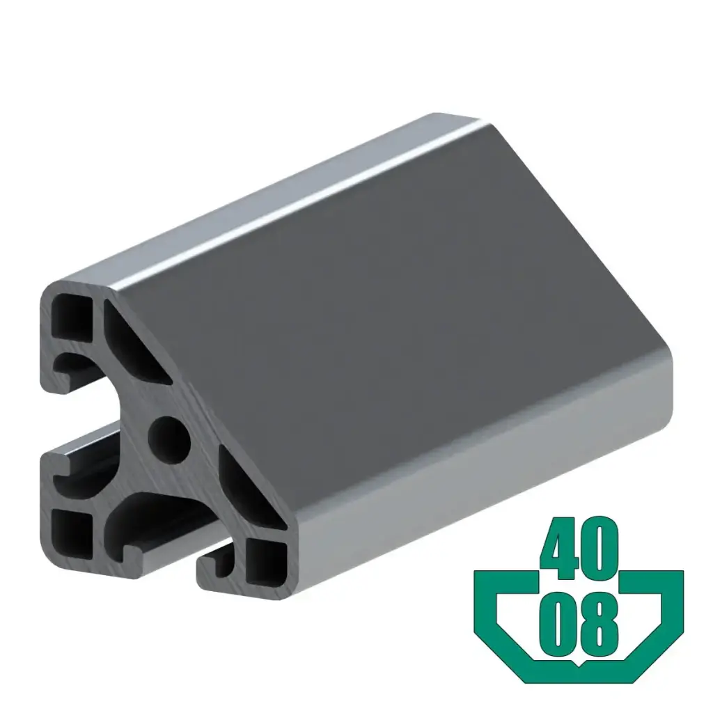 40mm x 40mm T-Slot Profile - 2 (8mm/.32") Tslots, 1 Smooth Side at 45 degrees
