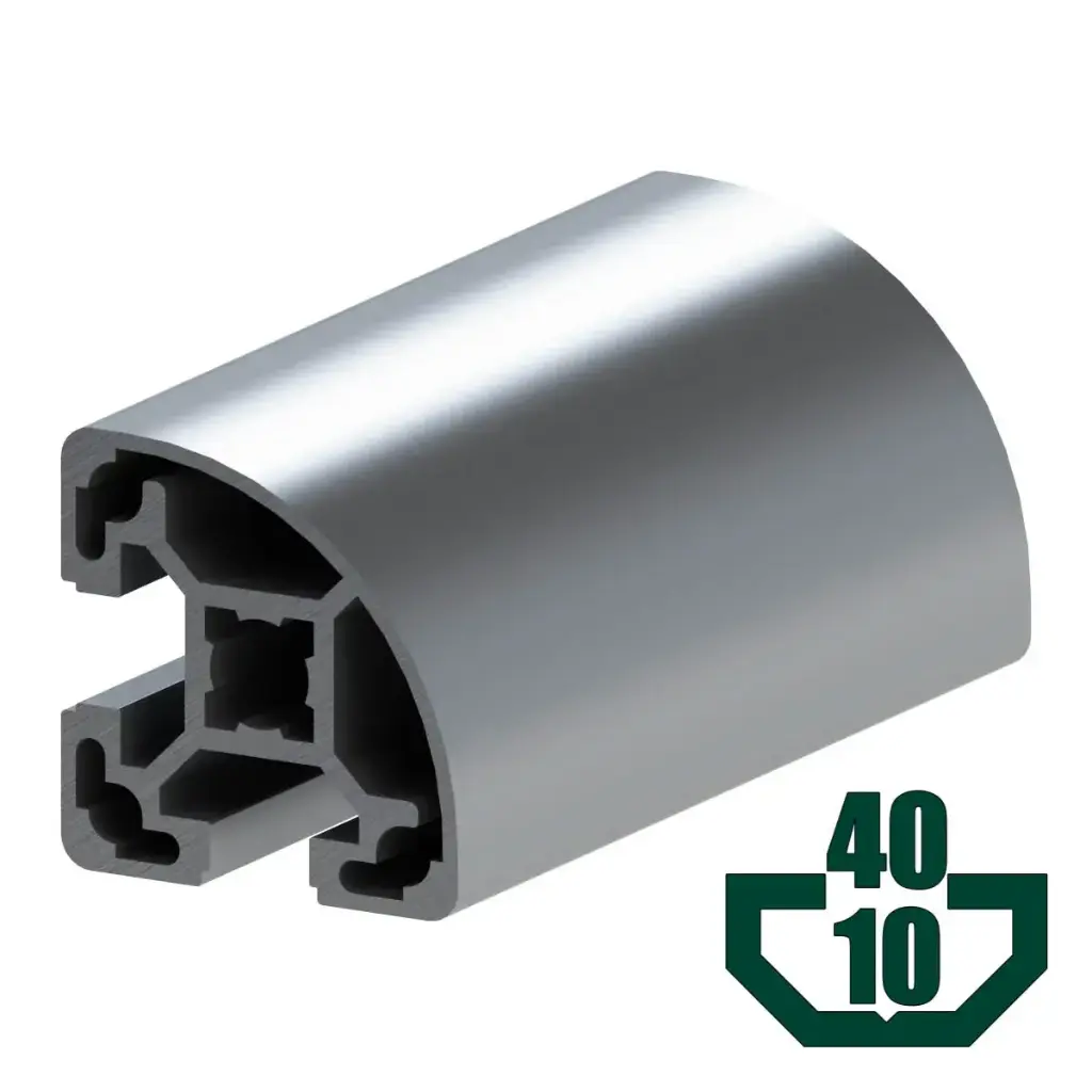 40mm x 40mm T-Slot Profile - 2 (10mm) TSlots Adjacent, Quarter Round