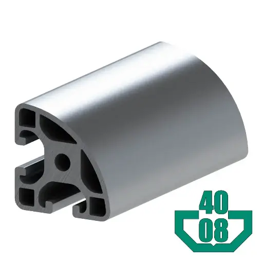 [40X40-08R/6M] 40mm x 40mm T-Slot Profile - 2 (8mm/.32") TSlots Adjacent, Quarter Round