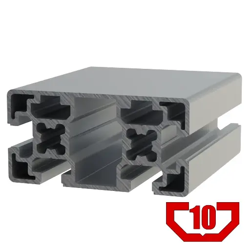 [45X90-4S-MILL/6M] 45mm x 90mm Mill Finish T-Slot Profile - 4 (10mm) TSlots Opposite, 1 Smooth Sides