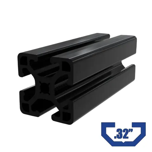 [1.5X1.5/240INCH-BLK] 1.5" x 1.5" Black T-Slot Profile - 6 (.32") TSlots