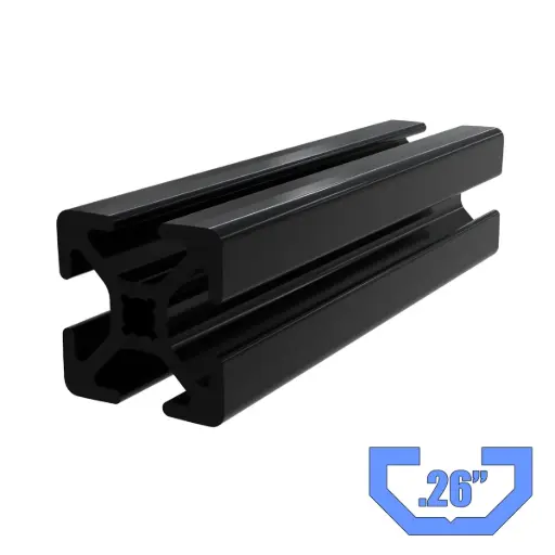 [1.0X1.0/240INCH-BLK] 1" x 1" Black Anodized T-Slot Profile - 4 (.26") TSlots